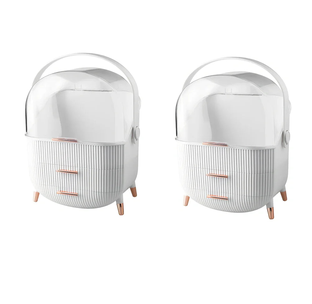 Light luxury cosmetic storage box in green ABS+PS with dustproof lid for skincare organisation