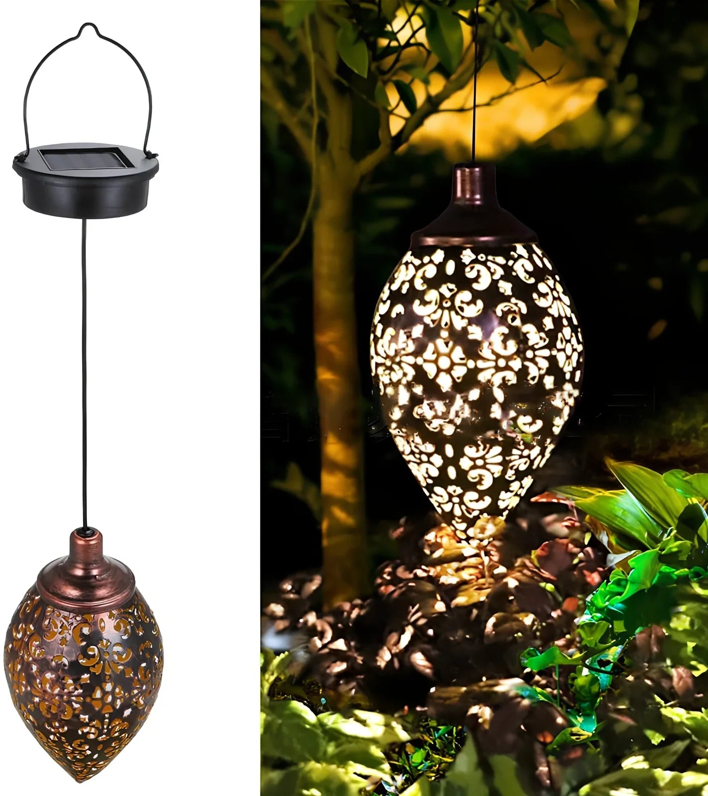 Solar wrought iron ground ball lamp with 15x15x46cm dimensions and LED lighting for garden pathways