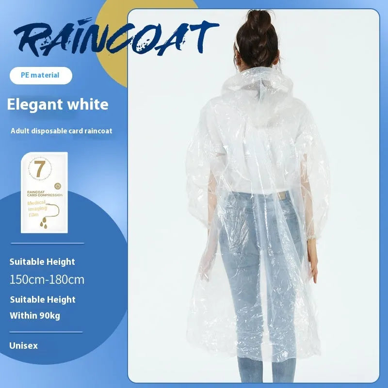 Disposable full body card raincoat in purple colour showing folded portable format