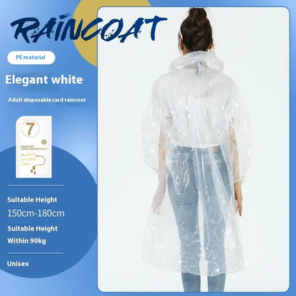 Disposable full body card raincoat in purple colour showing folded portable format