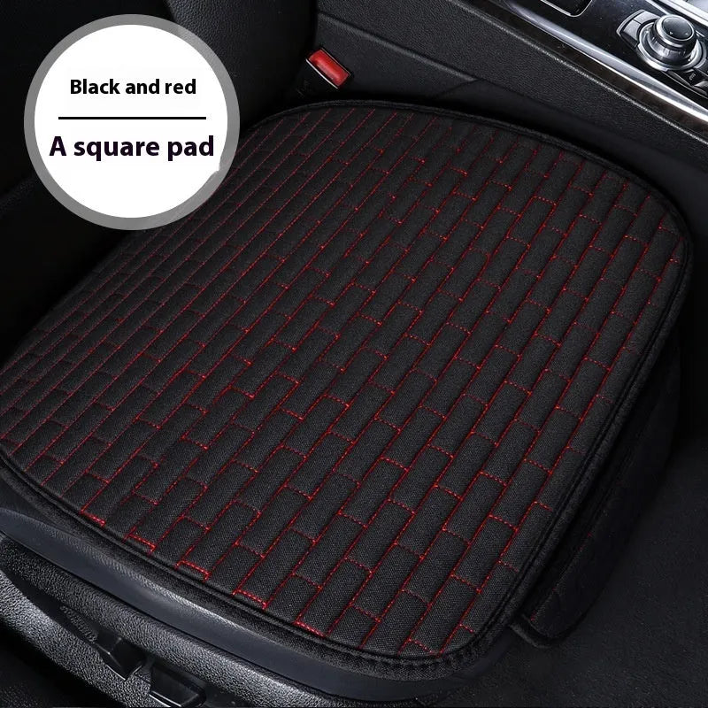 Linen car seat cushion three-piece protective pad with ventilation and sponge filler in black, black and red, grey, brown, or beige