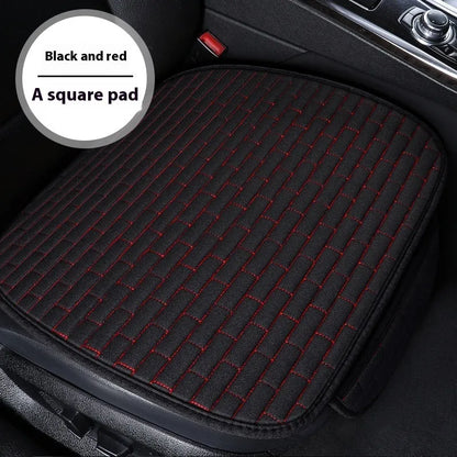 Linen car seat cushion three-piece protective pad with ventilation and sponge filler in black, black and red, grey, brown, or beige