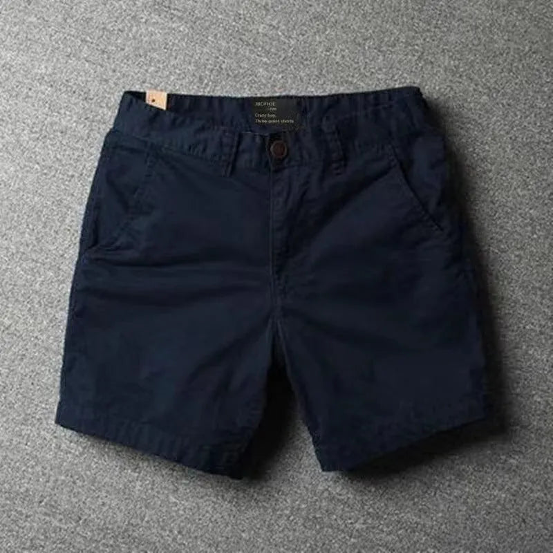 Men's cotton loose shorts with straight-leg cut and zipper fly in multiple colour options