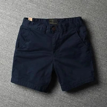 Men's cotton loose shorts with straight-leg cut and zipper fly in multiple colour options