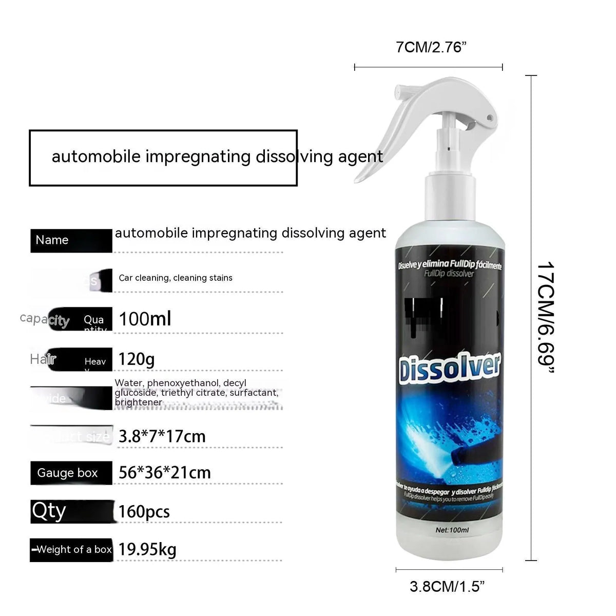 100ml car foam cleaning agent spray bottle for interior seat stain removal