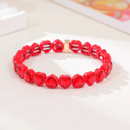 Rainbow enamel heart-shaped stretch bracelet in alloy with diamond process surface