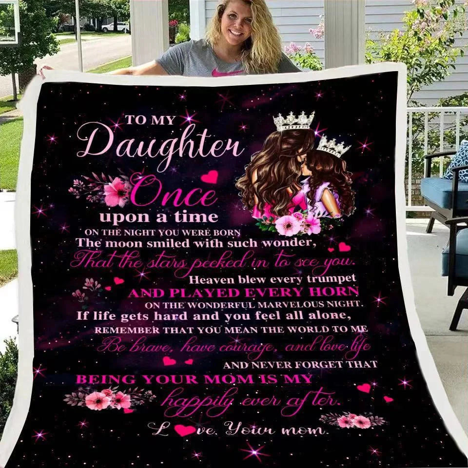 Digital printed letter to daughter blanket with lamb velvet flannel, personalized gift