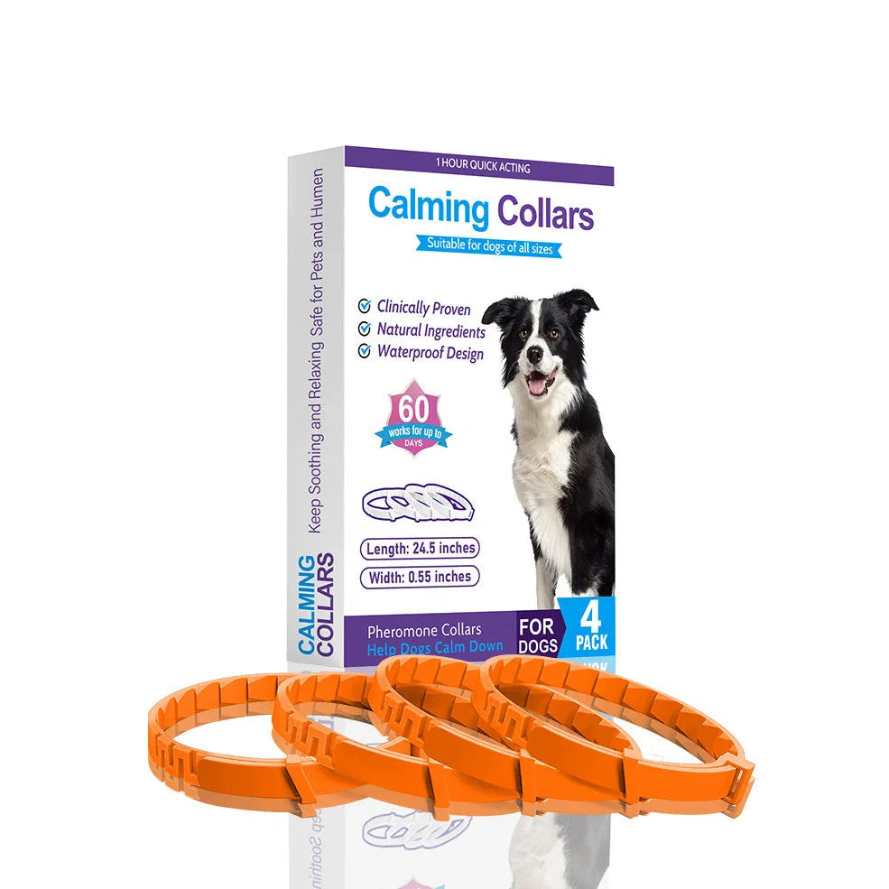 Four 62cm dog anxiety collars with monochrome patterns and TPR material in Chinese style designs