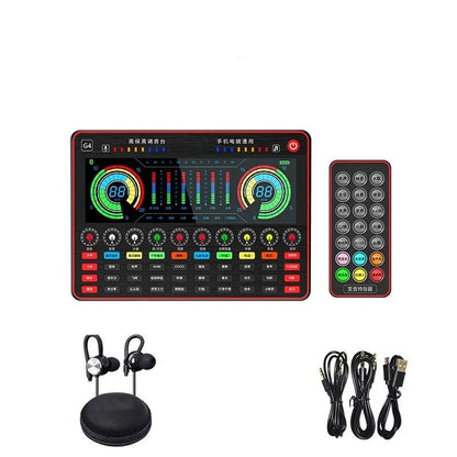 Professional G4 sound card set with capacitance microphone, LCD display and audio cables for live broadcast applications