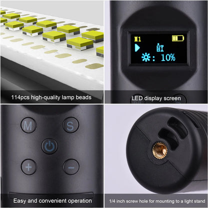 Handheld dual colour temperature LED photography fill light stick with RGB modes and USB charging