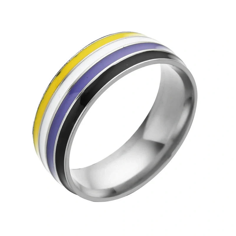 Stylish bisexual pride stainless steel ring with modern geometric design