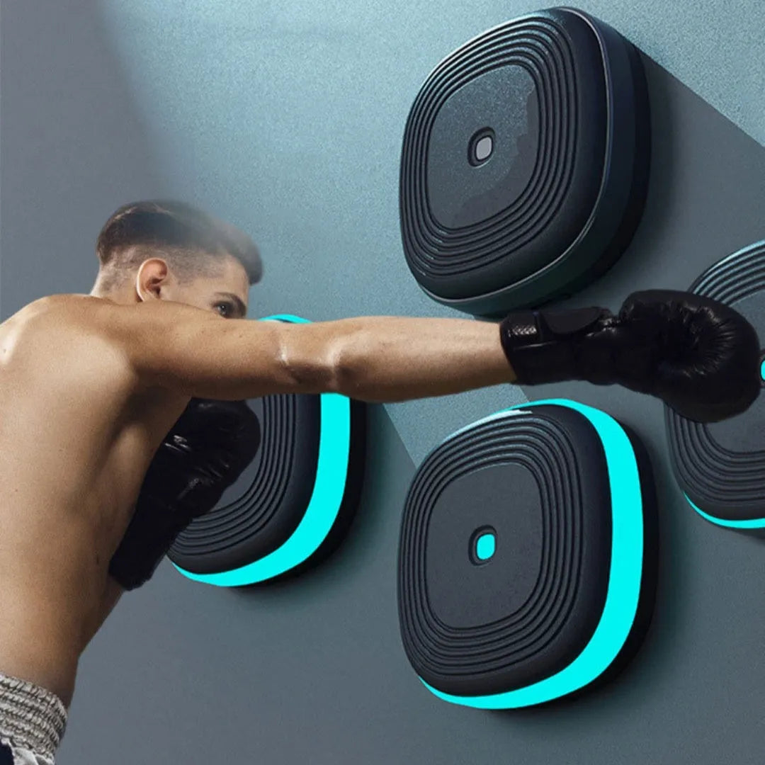 Black split music boxing machine with Bluetooth, hanging target, 6 or 8 targets, PU foam and PP.