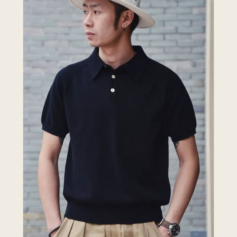 Retro knitted cotton short-sleeved t-shirt in slim fit showing multiple colour options