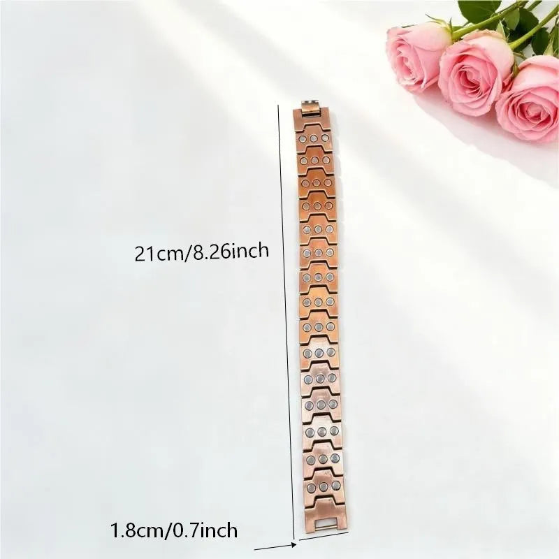Retro bronze three-row zinc alloy bracelet with geometric links and regulator, unisex electroplated jewellery
