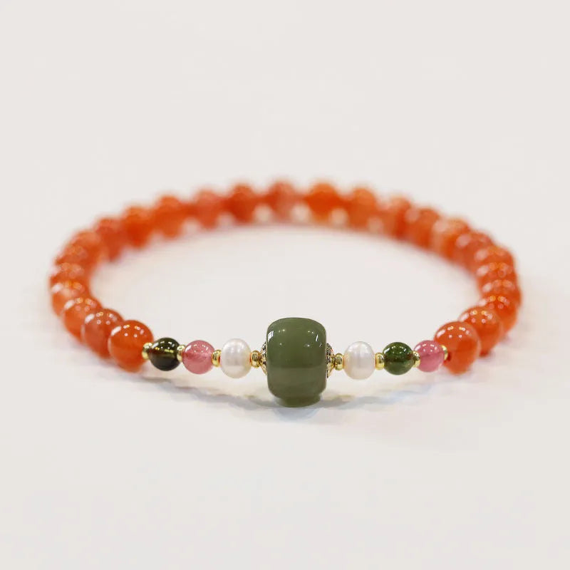 Natural Sichuan cherry red south red agate women's bracelet with round beads in ethnic retro style
