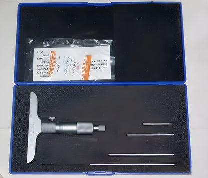 Depth micrometer measuring tool with 0-100 mm range and 0.01 micrometre resolution