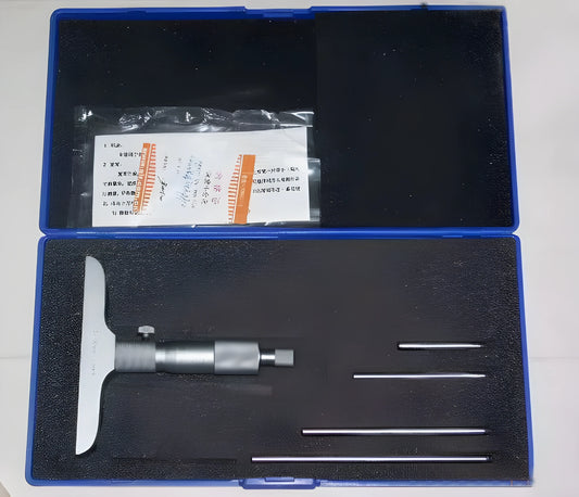 Depth micrometer measuring tool with 0-100 mm range and 0.01 micrometre resolution