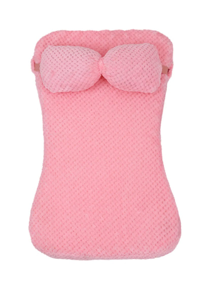 Soft plush pet bed mat with pillow in grey, khaki, or pink, sizes S to XL from 40x30x6cm to 100x60x8cm