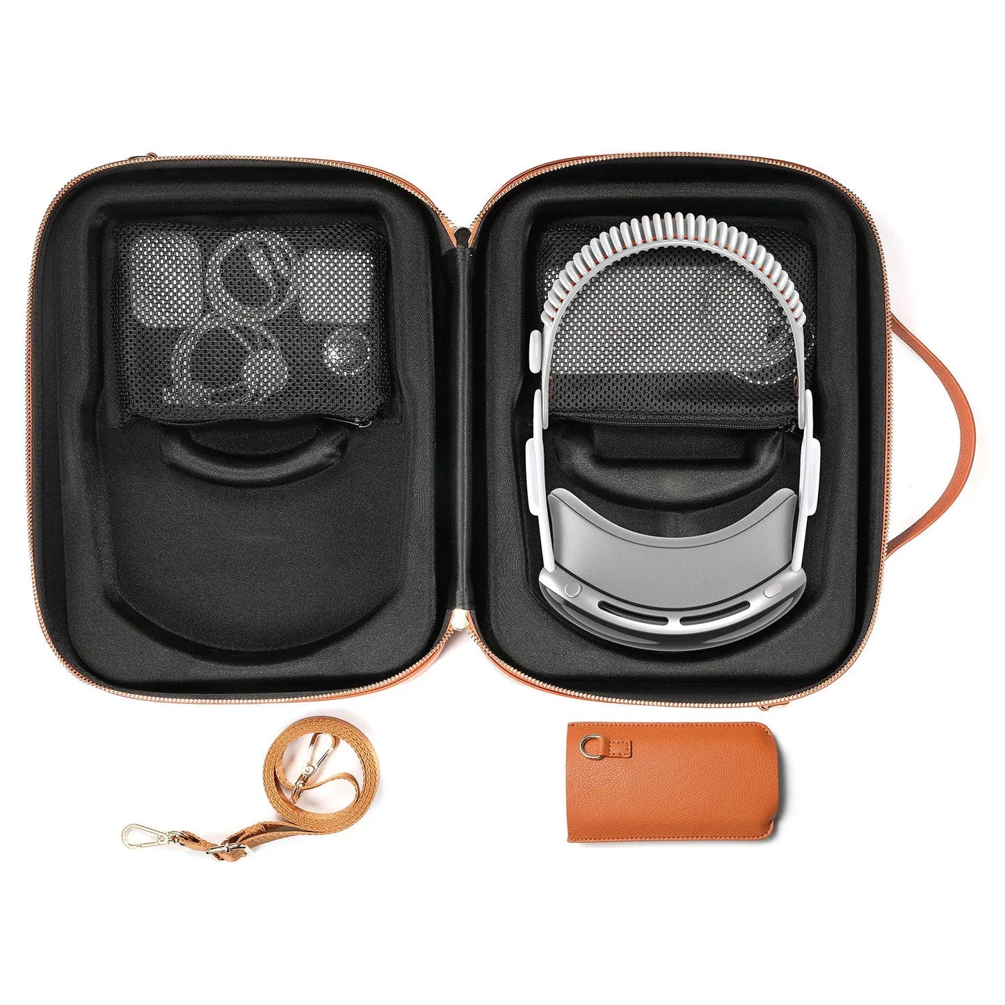 Black superfibre storage case for Apple Vision Pro MR glasses showing internal dimensions.