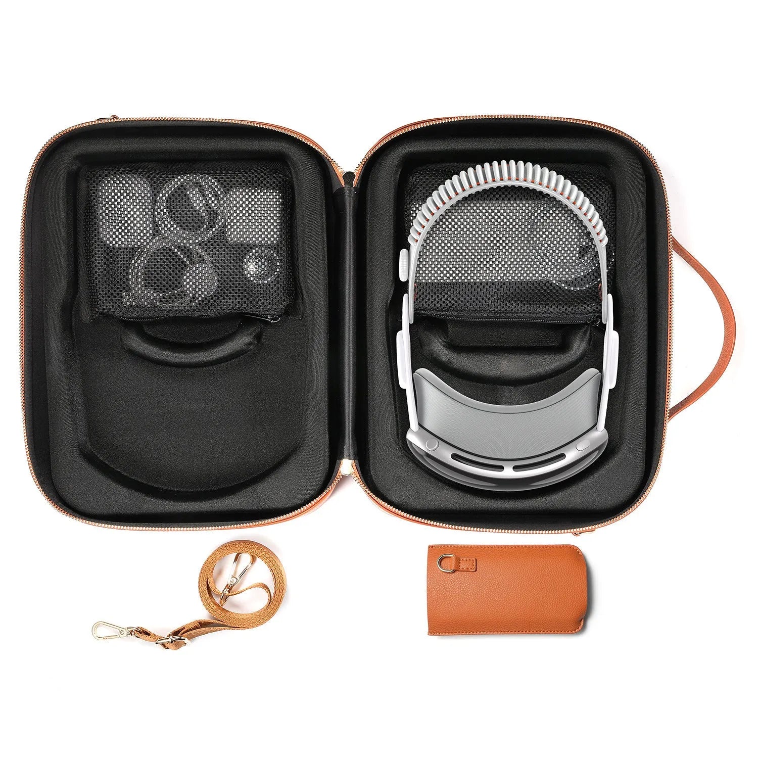 Black superfibre storage case for Apple Vision Pro MR glasses showing internal dimensions.