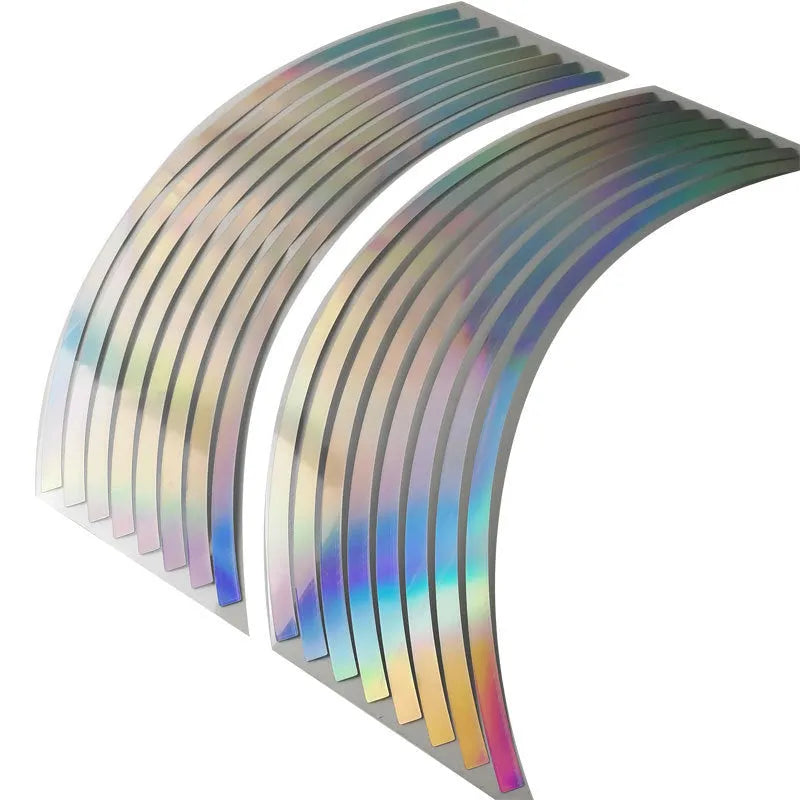 Waterproof laser reflective wheel stickers for cars and motorcycles in four size options