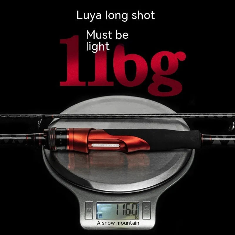 Carbon light lure fishing rod shown with straight handle and pikestaff handle options.