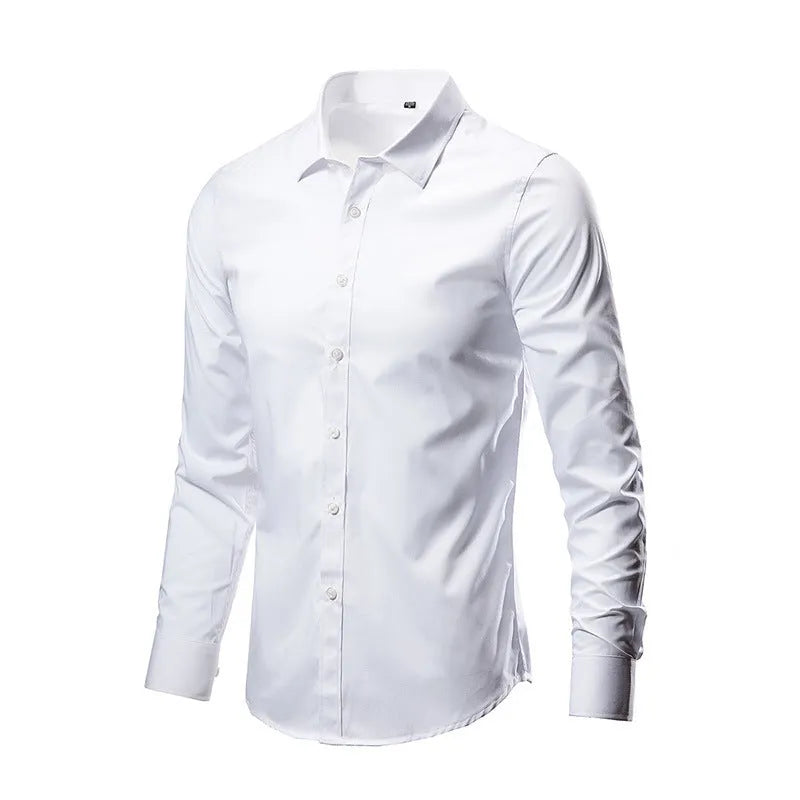 Long-sleeve linen shirt in various colours including black, brown, and navy blue, with loose fit and sizes up to 5XL