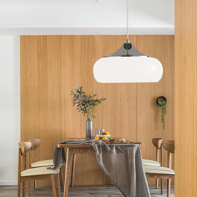 Bauhaus three headed egg tart pendant light with milk white glass shades