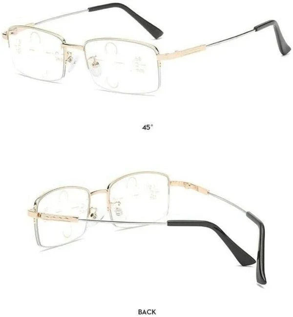 Pair of adjustable smart glasses with black and gold frames