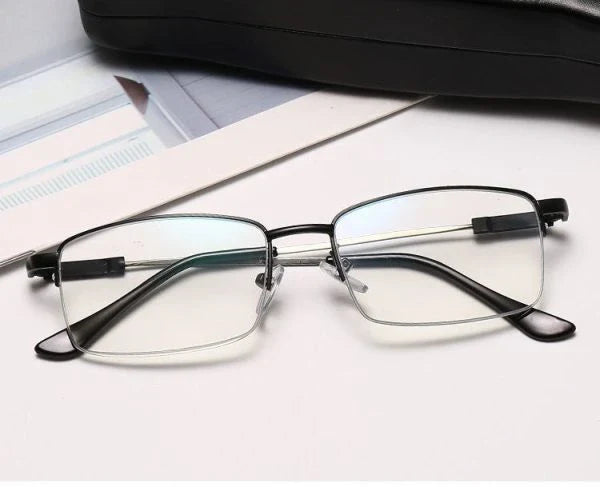 Pair of adjustable smart glasses with black and gold frames