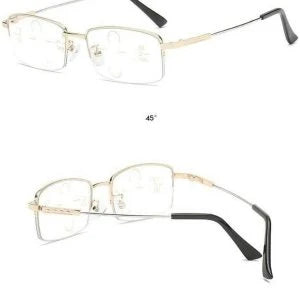 Pair of adjustable smart glasses with black and gold frames