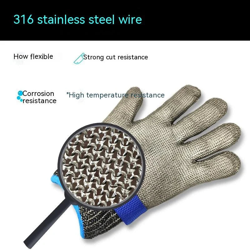 Cut-proof gloves made with 316 stainless steel wire for maximum protection against sharp objects and tools