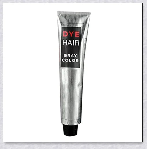 A bottle of silver gray hair dye with a metallic shine booster for long-lasting, vibrant color