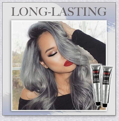 A bottle of silver gray hair dye with a metallic shine booster for long-lasting, vibrant color