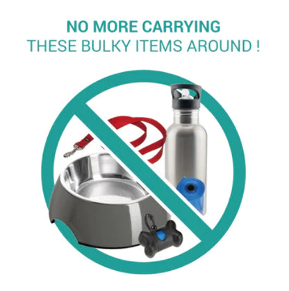 A stylish, multi-functional dog leash with a built-in water bottle, collapsible bowl, and waste bag dispenser for convenient and hands-free dog walks.