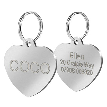 Personalized stainless steel dog tag with a creative, playful shape for unique identification and style