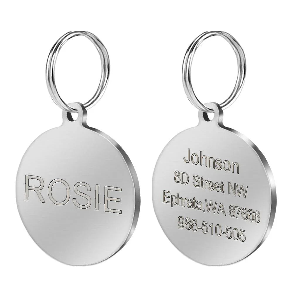 Personalized stainless steel dog tag with a creative, playful shape for unique identification and style