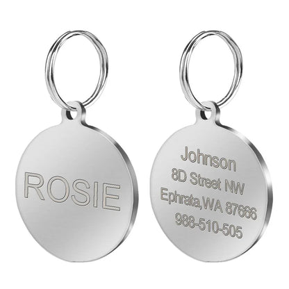 Personalized stainless steel dog tag with a creative, playful shape for unique identification and style