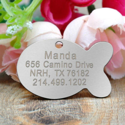 Personalized stainless steel dog tag with a creative, playful shape for unique identification and style