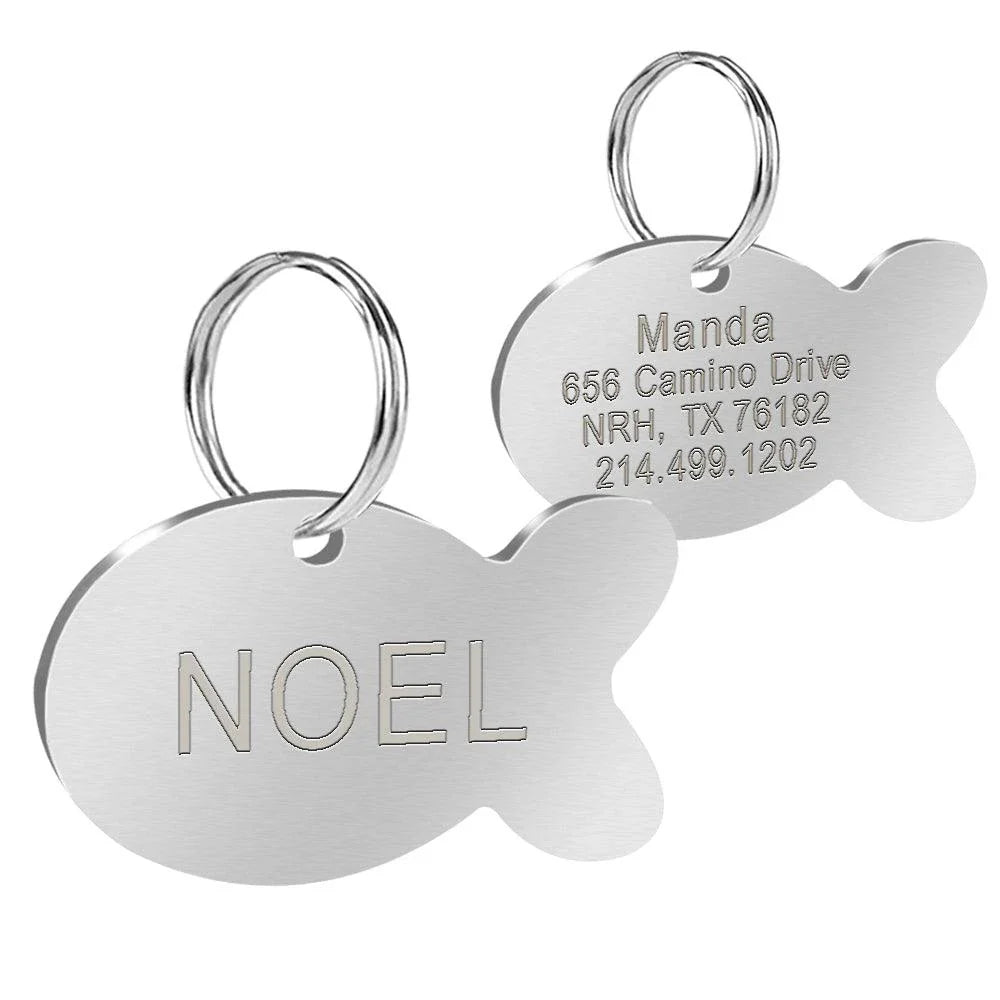 Personalized stainless steel dog tag with a creative, playful shape for unique identification and style