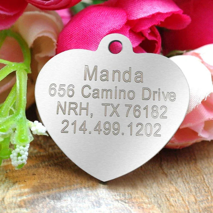 Personalized stainless steel dog tag with a creative, playful shape for unique identification and style