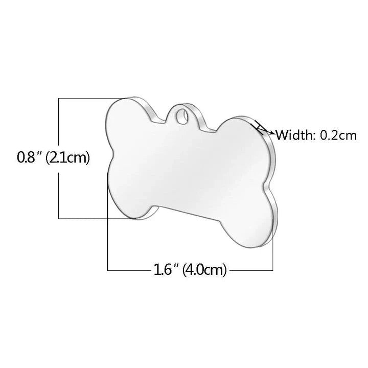 Personalized stainless steel dog tag with a creative, playful shape for unique identification and style