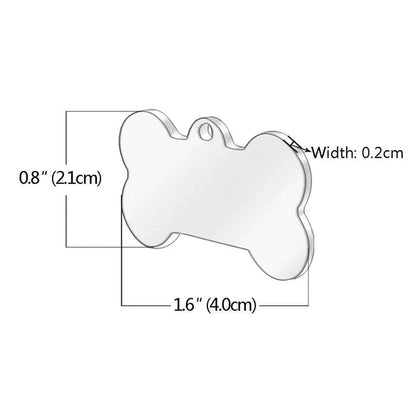 Personalized stainless steel dog tag with a creative, playful shape for unique identification and style