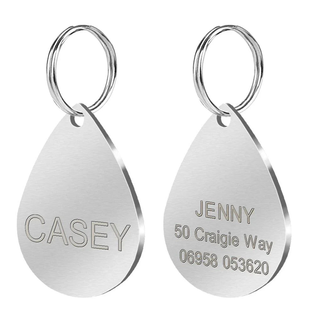 Personalized stainless steel dog tag with a creative, playful shape for unique identification and style