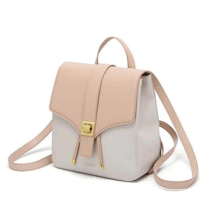 Chic cowhide leather backpack featuring premium split leather, ergonomic design, and spacious storage for the modern woman.