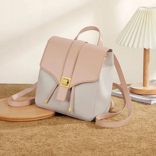 Chic cowhide leather backpack featuring premium split leather, ergonomic design, and spacious storage for the modern woman.