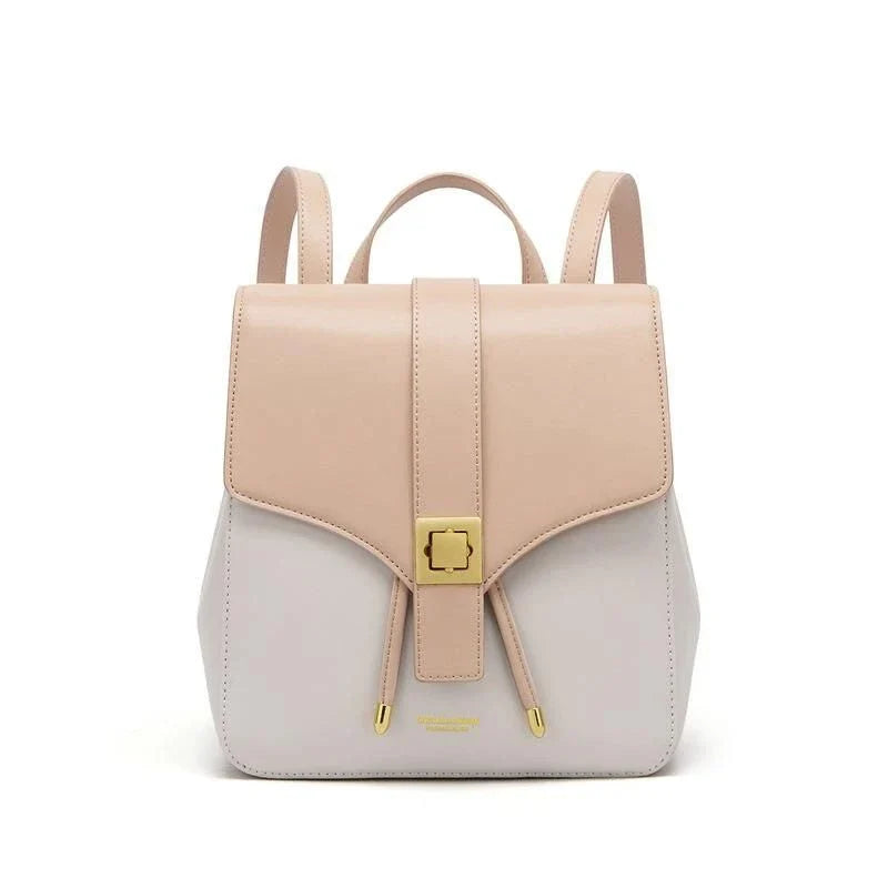 Chic cowhide leather backpack featuring premium split leather, ergonomic design, and spacious storage for the modern woman.