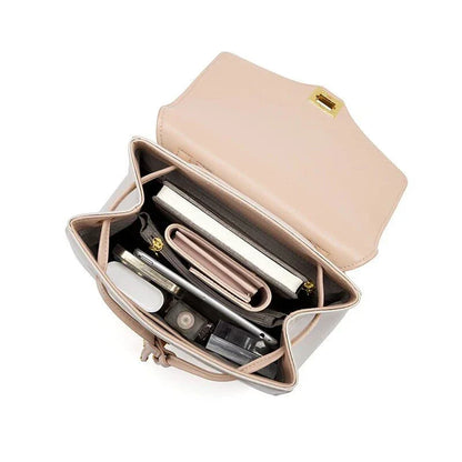 Chic cowhide leather backpack featuring premium split leather, ergonomic design, and spacious storage for the modern woman.