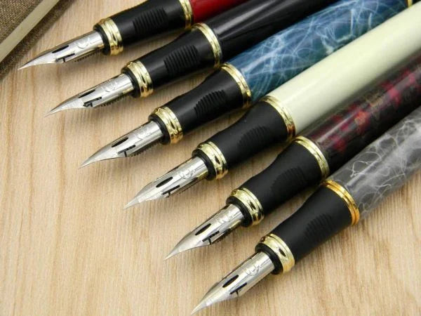 Executive Flexible Nib Fountain Pen in various colors, featuring a calligraphy-inspired nib for elegant writing