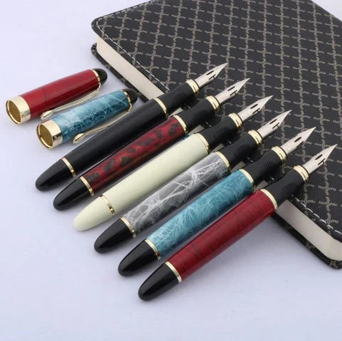 Executive Flexible Nib Fountain Pen in various colors, featuring a calligraphy-inspired nib for elegant writing
